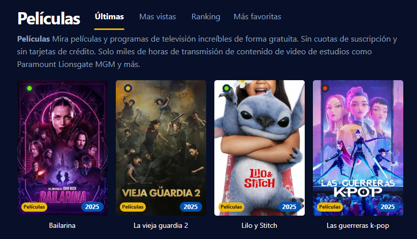 Imagen de la interfaz de Cinehdplus mostrando películas y series en alta definición